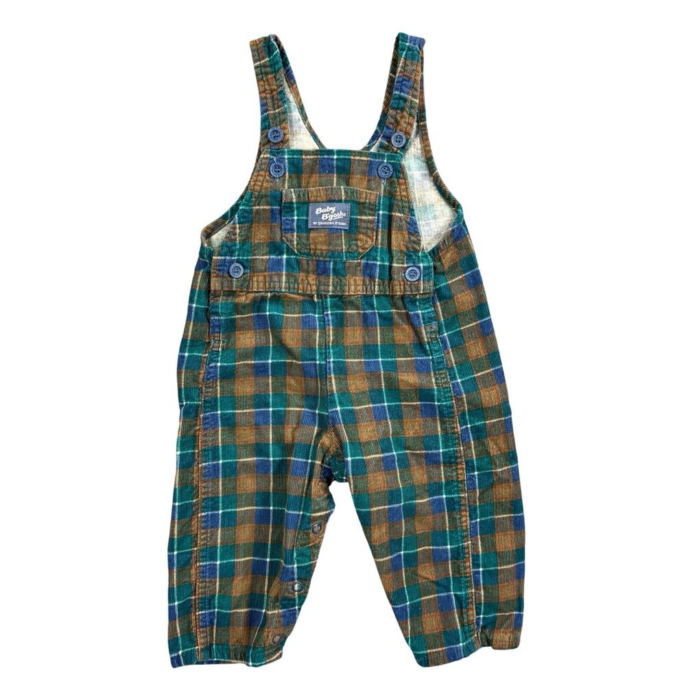 Vintage OshKosh B’Gosh Baby Plaid Vestbak Overalls 18M USA Made 90s Retro